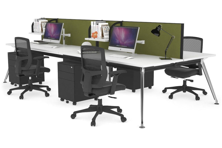 San Fran - 4 Person Office Workstation Desk Chrome Leg [1400L x 800W with Cable Scallop] Jasonl white green moss (500H x 1400W) 