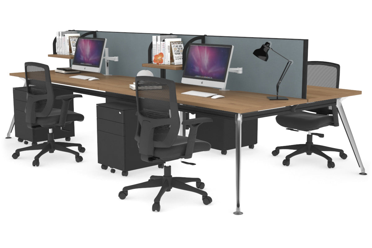San Fran - 4 Person Office Workstation Desk Chrome Leg [1400L x 800W with Cable Scallop] Jasonl salvage oak cool grey (500H x 1400W) 