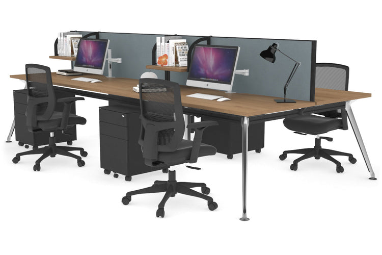 San Fran - 4 Person Office Workstation Desk Chrome Leg [1400L x 800W with Cable Scallop] Jasonl salvage oak cool grey (500H x 1400W) 