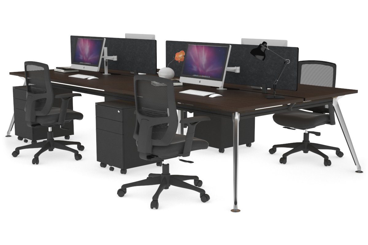 San Fran - 4 Person Office Workstation Desk Chrome Leg [1400L x 800W with Cable Scallop] Jasonl wenge echo grey (400H x 800W) 