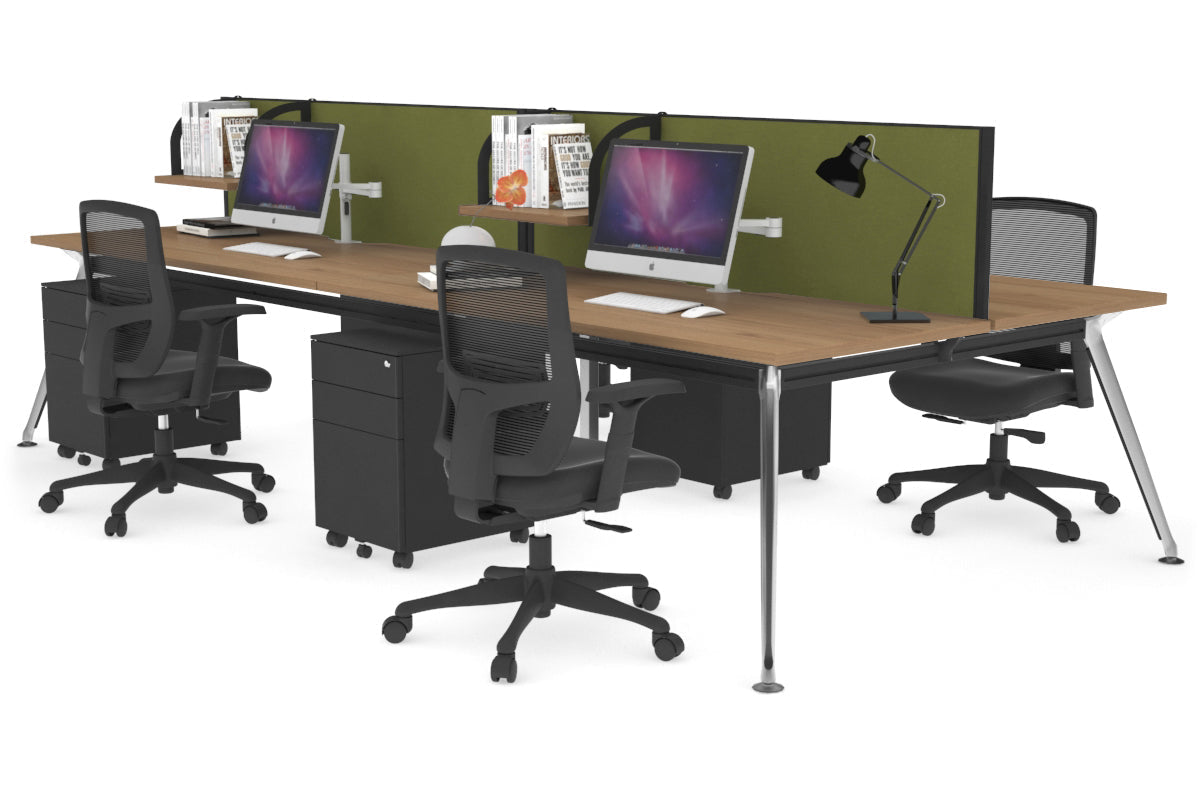 San Fran - 4 Person Office Workstation Desk Chrome Leg [1400L x 800W with Cable Scallop] Jasonl salvage oak green moss (500H x 1400W) 