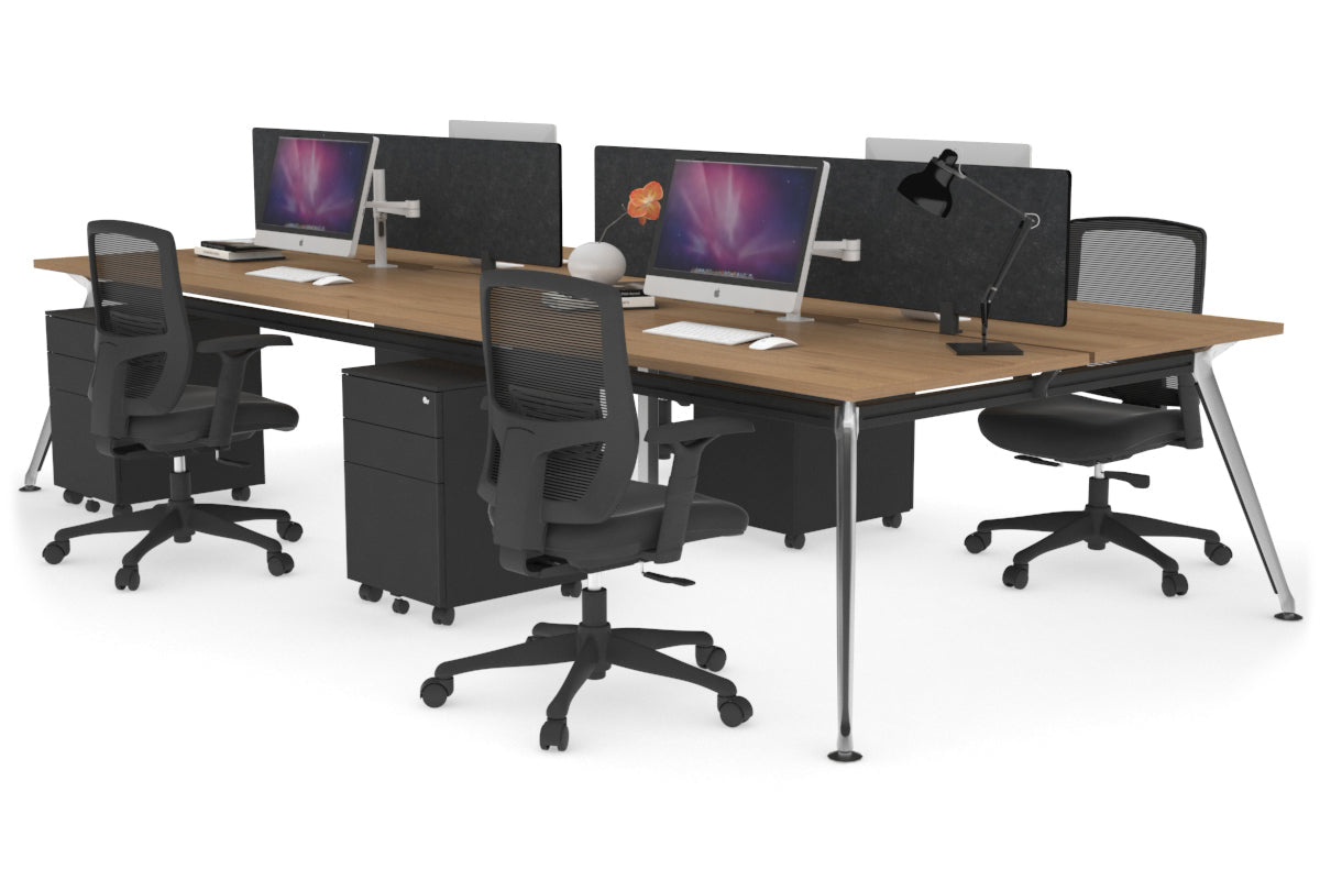 San Fran - 4 Person Office Workstation Desk Chrome Leg [1400L x 800W with Cable Scallop] Jasonl salvage oak echo grey (400H x 800W) 