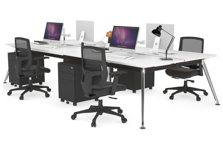 San Fran - 4 Person Office Workstation Desk Chrome Leg [1400L x 800W with Cable Scallop] Jasonl white none 