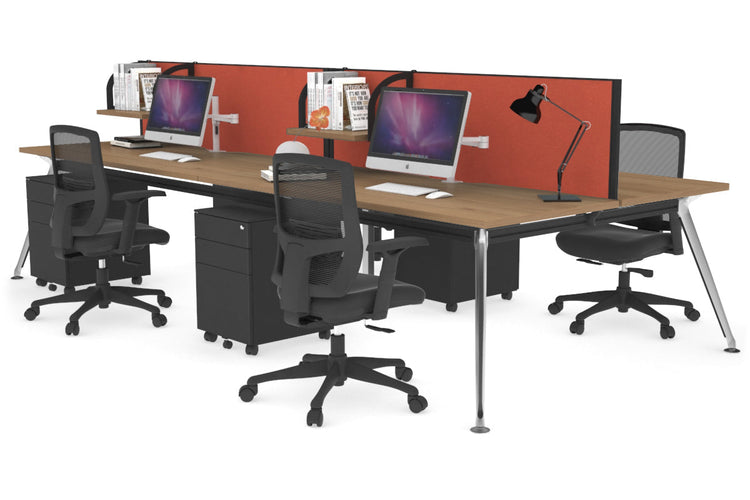 San Fran - 4 Person Office Workstation Desk Chrome Leg [1400L x 800W with Cable Scallop] Jasonl salvage oak orange squash (500H x 1400W) 