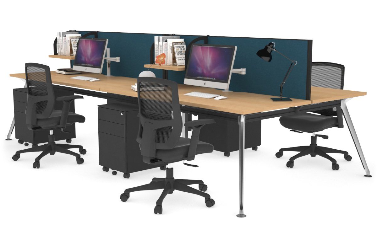 San Fran - 4 Person Office Workstation Desk Chrome Leg [1400L x 800W with Cable Scallop] Jasonl maple deep blue (500H x 1400W) 
