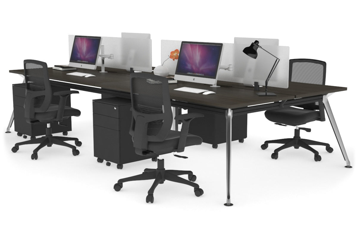 San Fran - 4 Person Office Workstation Desk Chrome Leg [1400L x 800W with Cable Scallop] Jasonl dark oak white perspex (400H x 800W) 