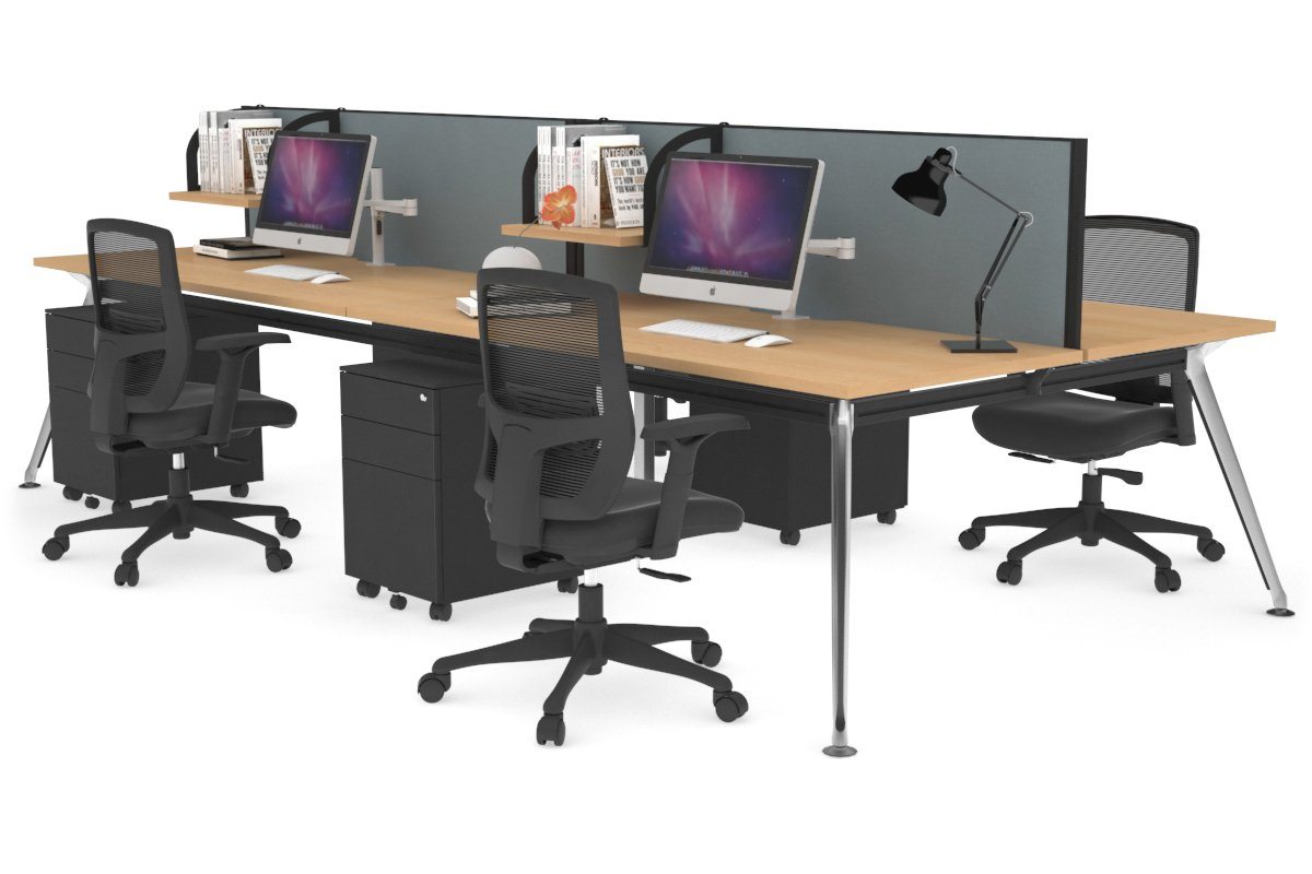 San Fran - 4 Person Office Workstation Desk Chrome Leg [1400L x 800W with Cable Scallop] Jasonl maple cool grey (500H x 1400W) 