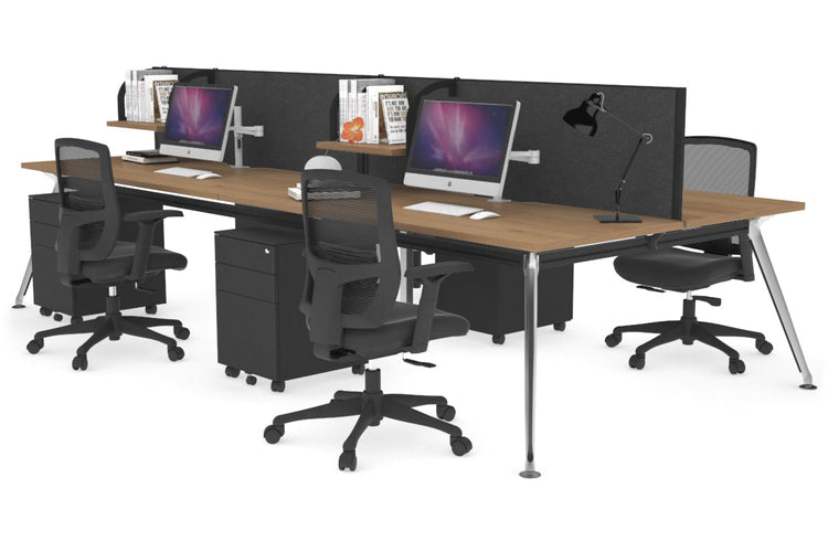 San Fran - 4 Person Office Workstation Desk Chrome Leg [1400L x 800W with Cable Scallop] Jasonl salvage oak moody charcoal (500H x 1400W) 