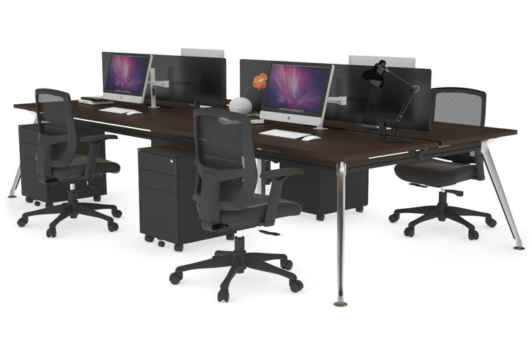 San Fran - 4 Person Office Workstation Desk Chrome Leg [1400L x 800W with Cable Scallop] Jasonl wenge black perspex (400H x 800W) 