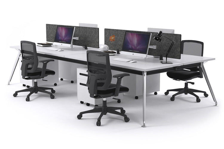 San Fran - 4 Person Office Workstation Desk Chrome Leg [1600L x 700W] Jasonl white echo grey (400H x 1500W) 