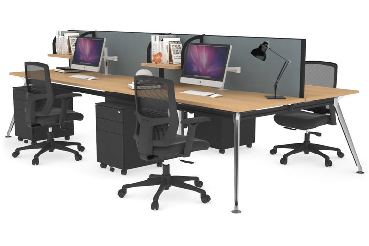 San Fran - 4 Person Office Workstation Desk Chrome Leg [1600L x 700W] Jasonl maple cool grey (500H x 1600W) 