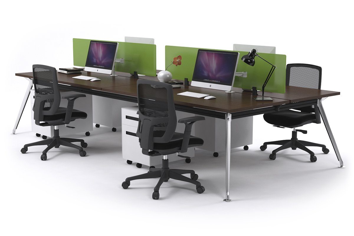San Fran - 4 Person Office Workstation Desk Chrome Leg [1600L x 700W] Jasonl wenge green perspex (400H x 1500W) 
