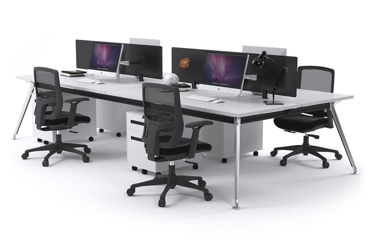 San Fran - 4 Person Office Workstation Desk Chrome Leg [1600L x 700W] Jasonl white black perspex (400H x 1500W) 