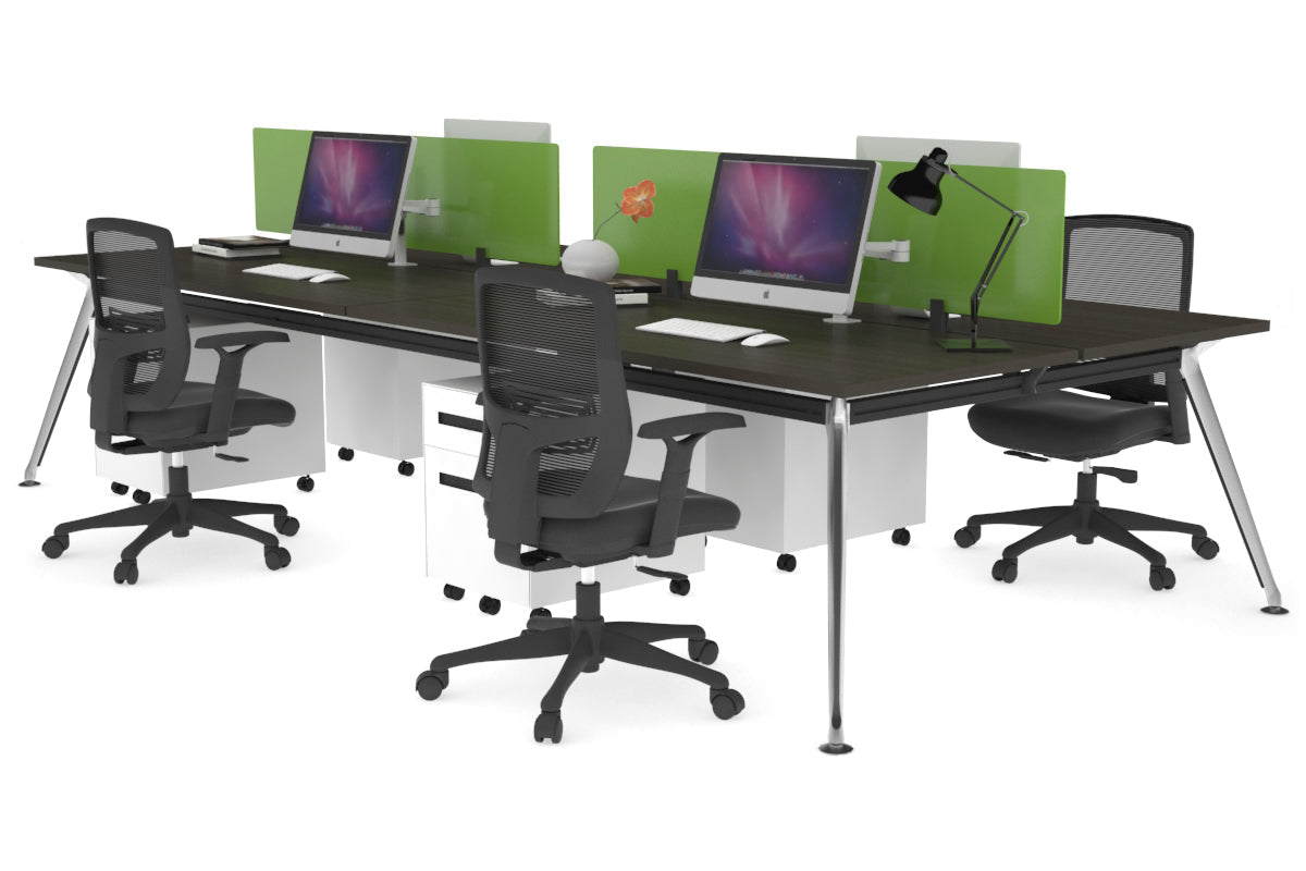 San Fran - 4 Person Office Workstation Desk Chrome Leg [1600L x 700W] Jasonl dark oak green perspex (400H x 1500W) 
