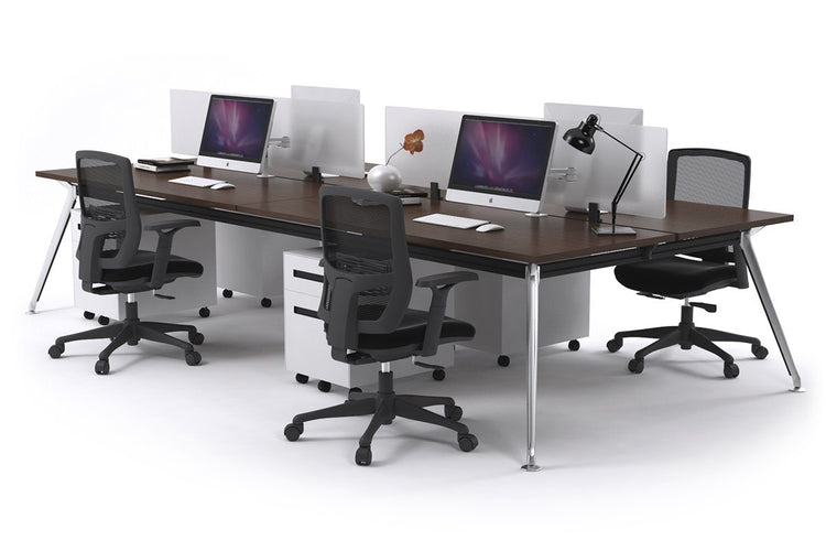 San Fran - 4 Person Office Workstation Desk Chrome Leg [1600L x 700W] Jasonl wenge white perspex (400H x 1500W) 