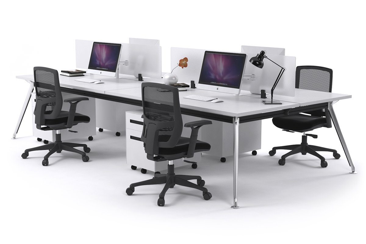 San Fran - 4 Person Office Workstation Desk Chrome Leg [1600L x 700W] Jasonl white white perspex (400H x 1500W) 