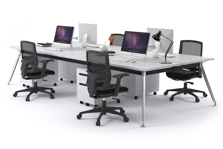 San Fran - 4 Person Office Workstation Desk Chrome Leg [1600L x 700W] Jasonl white none 