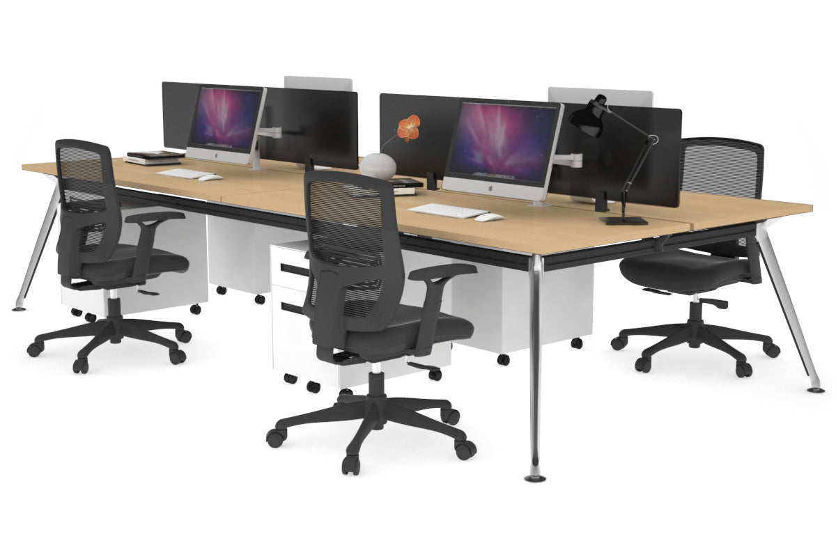 San Fran - 4 Person Office Workstation Desk Chrome Leg [1600L x 700W] Jasonl maple black perspex (400H x 1500W) 