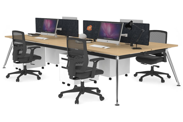 San Fran - 4 Person Office Workstation Desk Chrome Leg [1600L x 700W] Jasonl maple echo grey (400H x 1500W) 