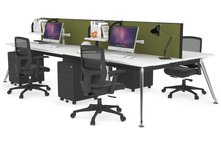 San Fran - 4 Person Office Workstation Desk Chrome Leg [1600L x 700W] Jasonl white green moss (500H x 1600W) 