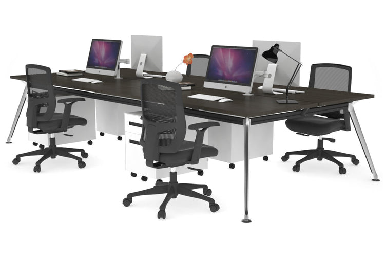 San Fran - 4 Person Office Workstation Desk Chrome Leg [1600L x 700W] Jasonl dark oak none 