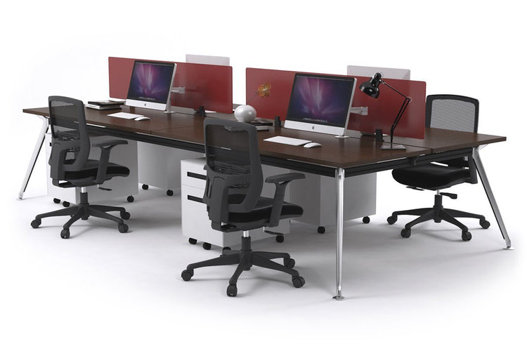 San Fran - 4 Person Office Workstation Desk Chrome Leg [1600L x 700W] Jasonl wenge red perspex (400H x 1500W) 