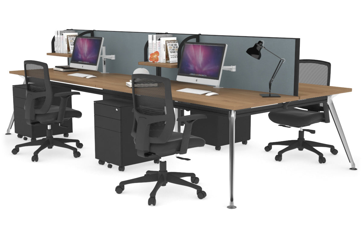 San Fran - 4 Person Office Workstation Desk Chrome Leg [1600L x 800W with Cable Scallop] Jasonl salvage oak cool grey (500H x 1600W) 