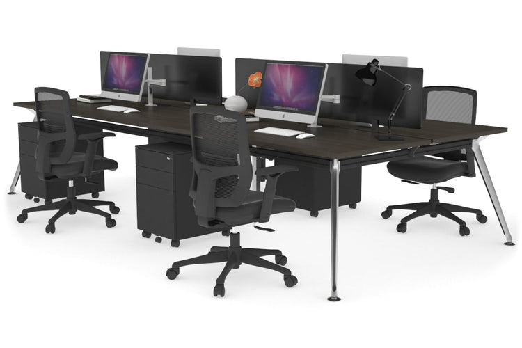 San Fran - 4 Person Office Workstation Desk Chrome Leg [1600L x 800W with Cable Scallop] Jasonl dark oak black perspex (400H x 1500W) 