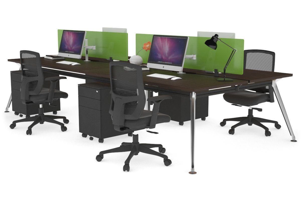 San Fran - 4 Person Office Workstation Desk Chrome Leg [1600L x 800W with Cable Scallop] Jasonl wenge green perspex (400H x 1500W) 