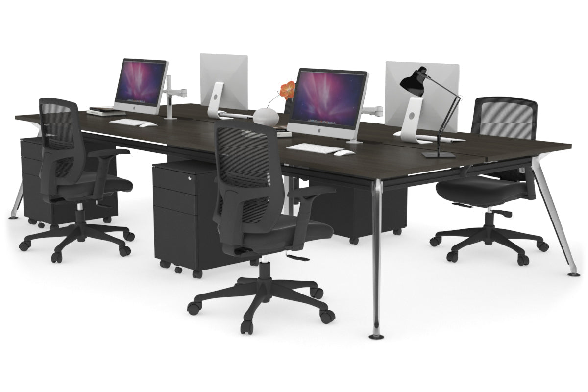 San Fran - 4 Person Office Workstation Desk Chrome Leg [1600L x 800W with Cable Scallop] Jasonl dark oak none 