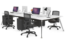  - San Fran - 4 Person Office Workstation Desk Chrome Leg [1600L x 800W with Cable Scallop] - 1