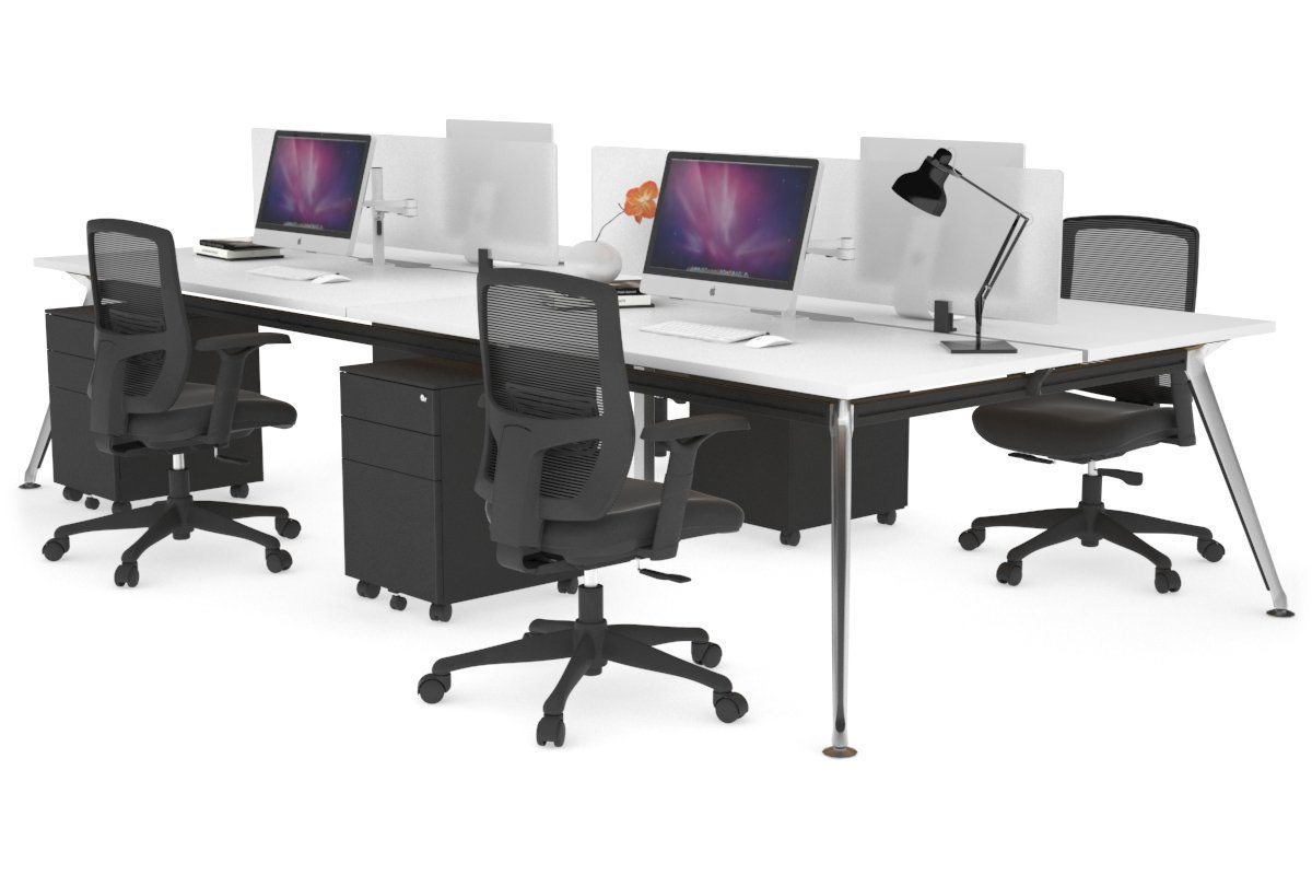 San Fran - 4 Person Office Workstation Desk Chrome Leg [1600L x 800W with Cable Scallop] Jasonl white white perspex (400H x 1500W) 