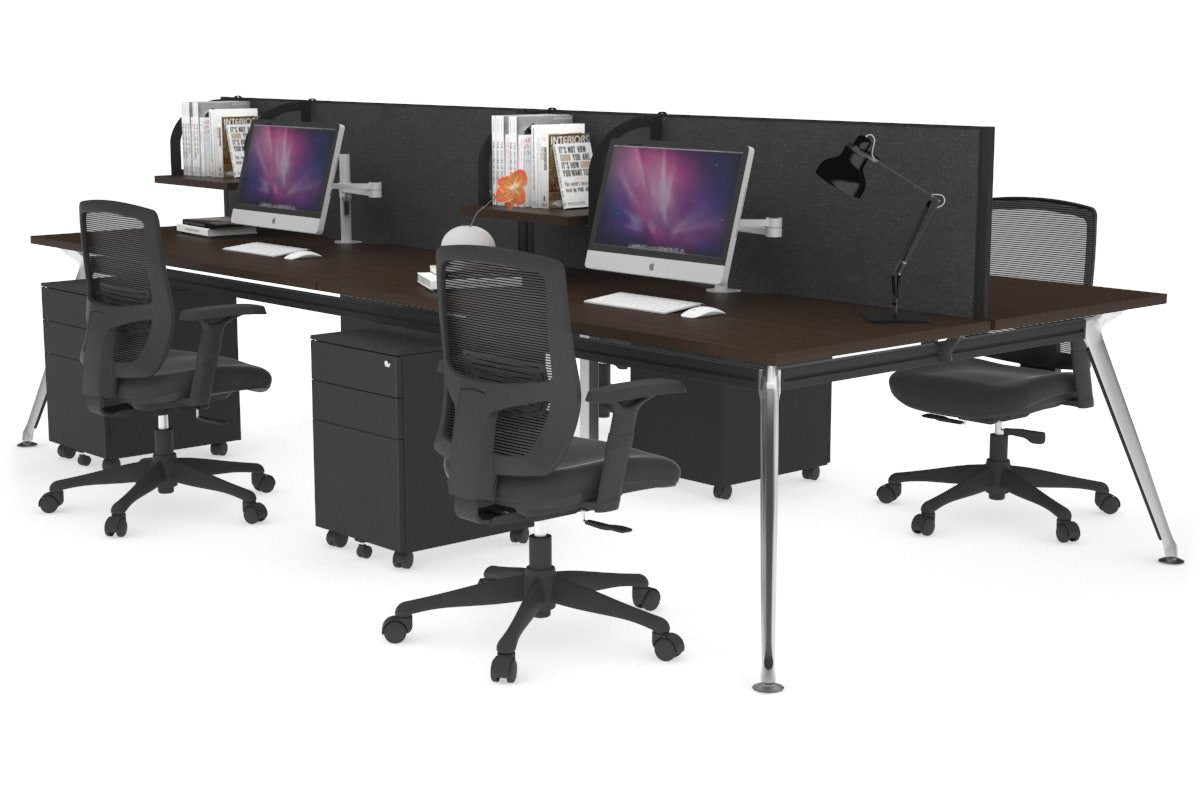 San Fran - 4 Person Office Workstation Desk Chrome Leg [1600L x 800W with Cable Scallop] Jasonl wenge moody charcoal (500H x 1600W) 