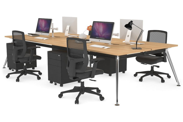 San Fran - 4 Person Office Workstation Desk Chrome Leg [1600L x 800W with Cable Scallop] Jasonl maple none 