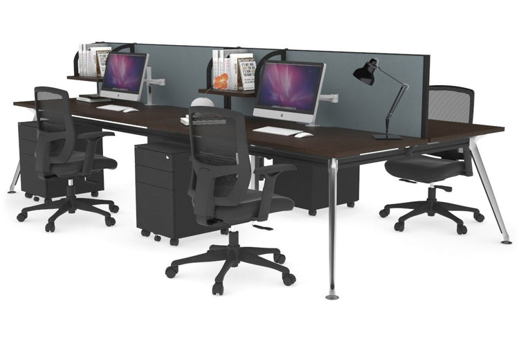 San Fran - 4 Person Office Workstation Desk Chrome Leg [1600L x 800W with Cable Scallop] Jasonl wenge cool grey (500H x 1600W) 