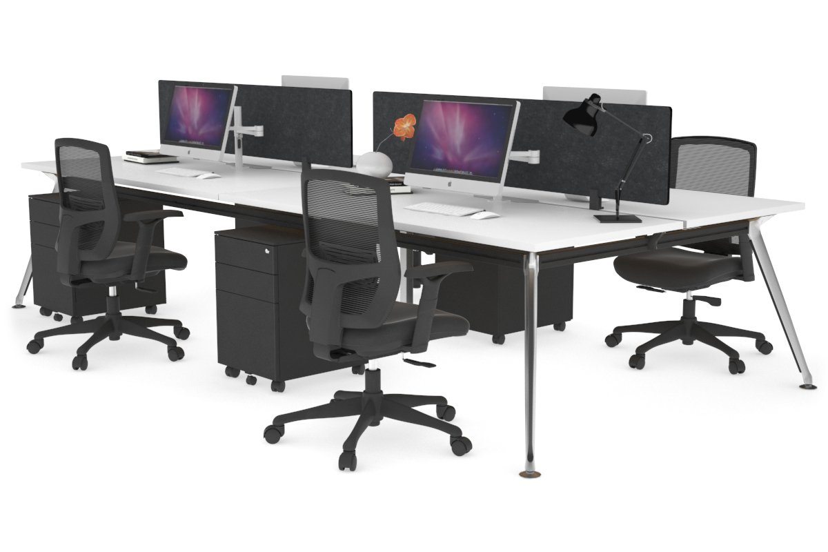 San Fran - 4 Person Office Workstation Desk Chrome Leg [1600L x 800W with Cable Scallop] Jasonl white echo grey (400H x 1500W) 