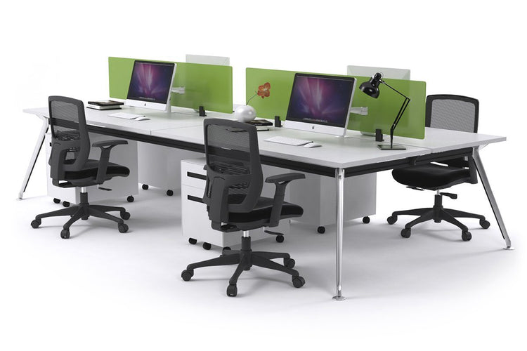 San Fran - 4 Person Office Workstation Desk Chrome Leg [1800L x 700W] Jasonl white green perspex (400H x 1500W) 