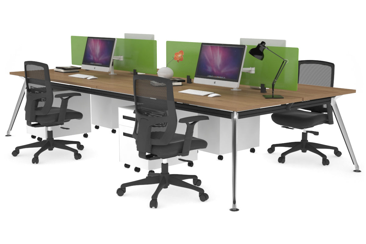 San Fran - 4 Person Office Workstation Desk Chrome Leg [1800L x 700W] Jasonl salvage oak green perspex (400H x 1500W) 