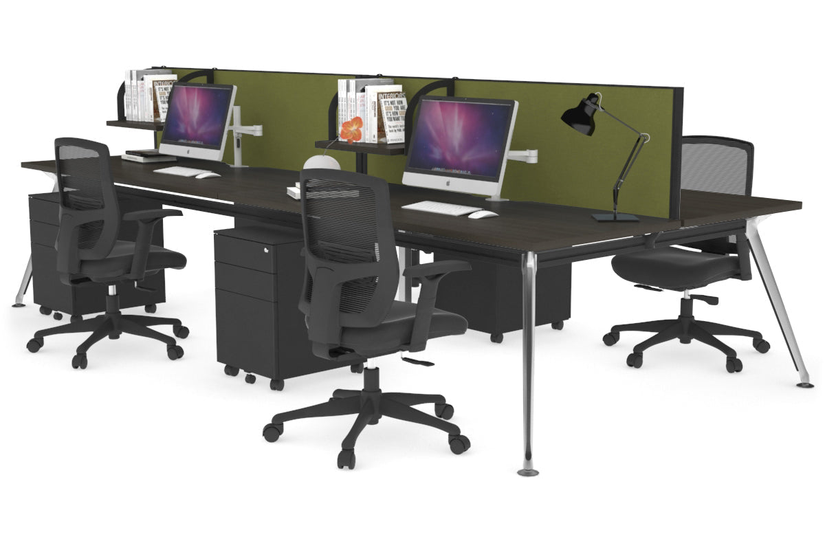 San Fran - 4 Person Office Workstation Desk Chrome Leg [1800L x 700W] Jasonl dark oak green moss (500H x 1800W) 