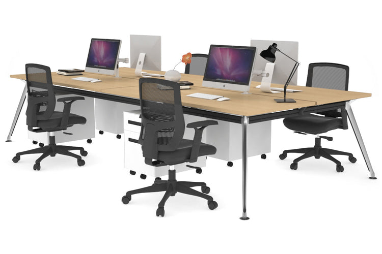 San Fran - 4 Person Office Workstation Desk Chrome Leg [1800L x 700W] Jasonl maple none 
