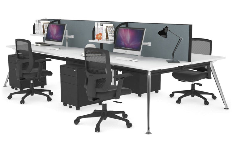 San Fran - 4 Person Office Workstation Desk Chrome Leg [1800L x 700W] Jasonl white cool grey (500H x 1800W) 