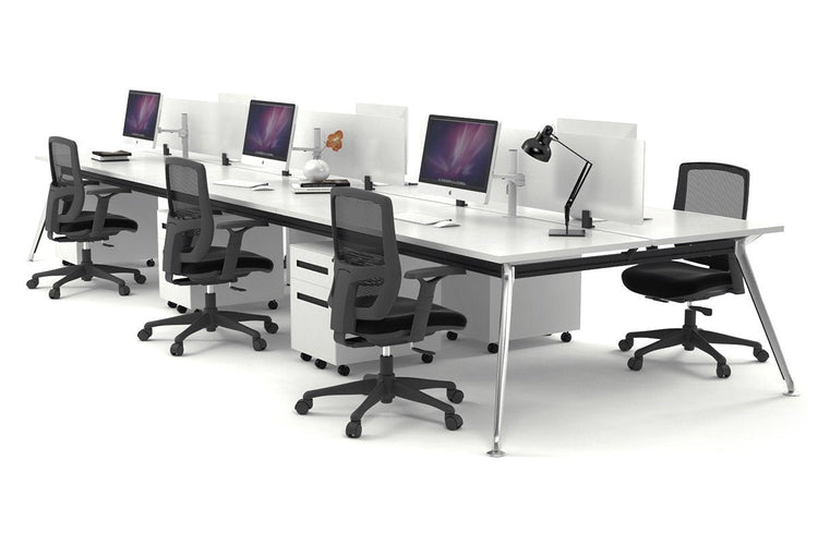 San Fran - 6 Person Office Workstation Bench Chrome Leg [1200L x 700W] Jasonl white white perspex (400H x 800W) 