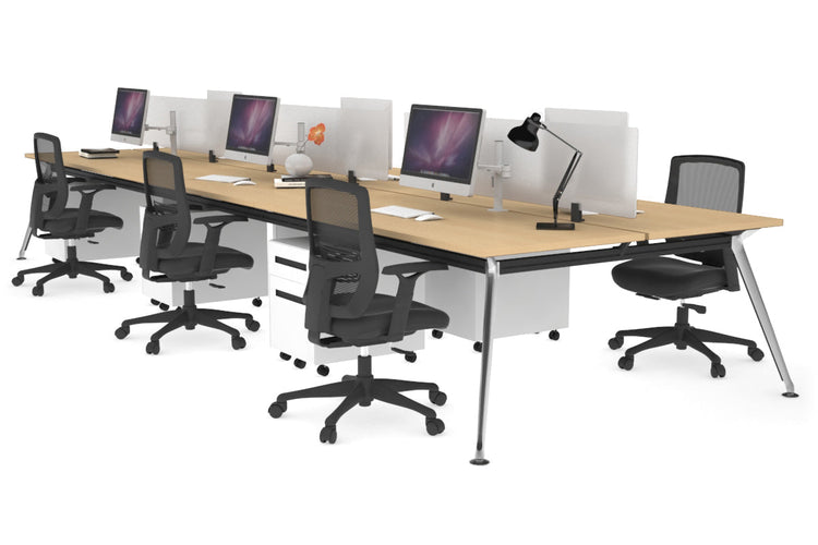 San Fran - 6 Person Office Workstation Bench Chrome Leg [1200L x 700W] Jasonl maple white perspex (400H x 800W) 
