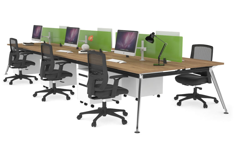 San Fran - 6 Person Office Workstation Bench Chrome Leg [1200L x 700W] Jasonl salvage oak green perspex (400H x 800W) 