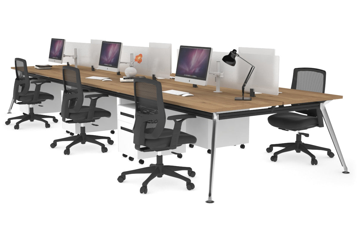 San Fran - 6 Person Office Workstation Bench Chrome Leg [1200L x 700W] Jasonl salvage oak white perspex (400H x 800W) 