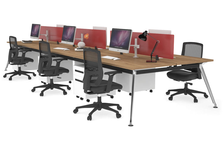 San Fran - 6 Person Office Workstation Bench Chrome Leg [1200L x 700W] Jasonl salvage oak red perspex (400H x 800W) 