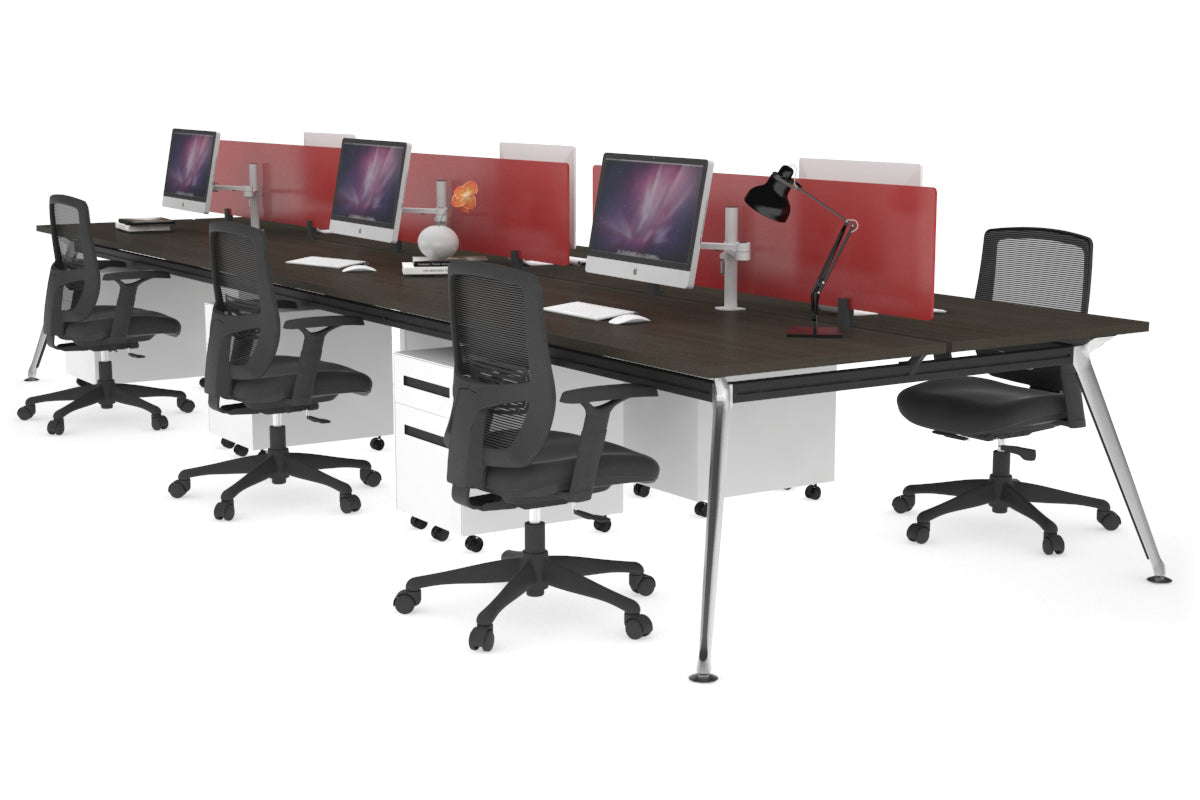 San Fran - 6 Person Office Workstation Bench Chrome Leg [1200L x 700W] Jasonl dark oak red perspex (400H x 800W) 