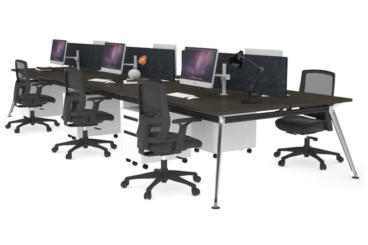San Fran - 6 Person Office Workstation Bench Chrome Leg [1200L x 700W] Jasonl dark oak echo grey (400H x 800W) 