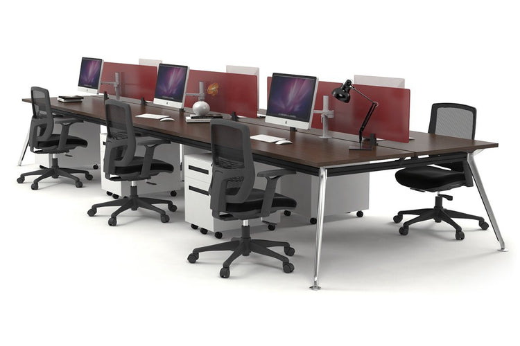 San Fran - 6 Person Office Workstation Bench Chrome Leg [1200L x 700W] Jasonl wenge red perspex (400H x 800W) 