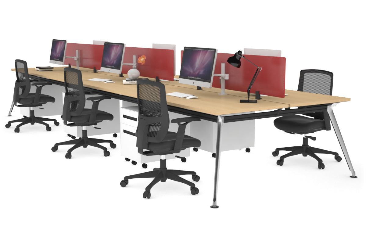 San Fran - 6 Person Office Workstation Bench Chrome Leg [1200L x 700W] Jasonl maple red perspex (400H x 800W) 